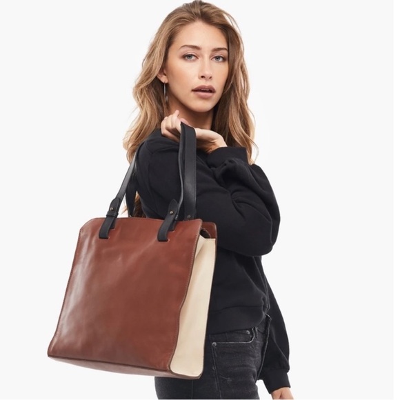 NWT Able Axum Genuine Leather Color Block Zip Top Convertible Crossbody Bag Tote - Picture 4 of 10